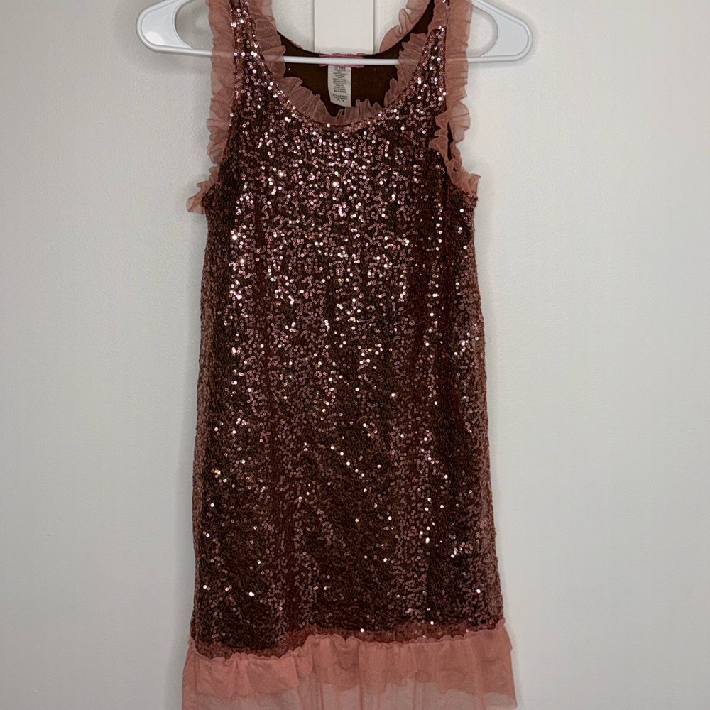 Peachy-Pink Sequin Sleeveless Dress by Le Pink girls size XL 14